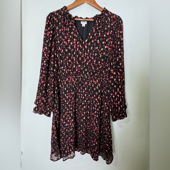 J.Crew Ruffleneck Mini Dress Metallic Rose Pattern Elastic Waist Size 12 - Picture 3 of 11